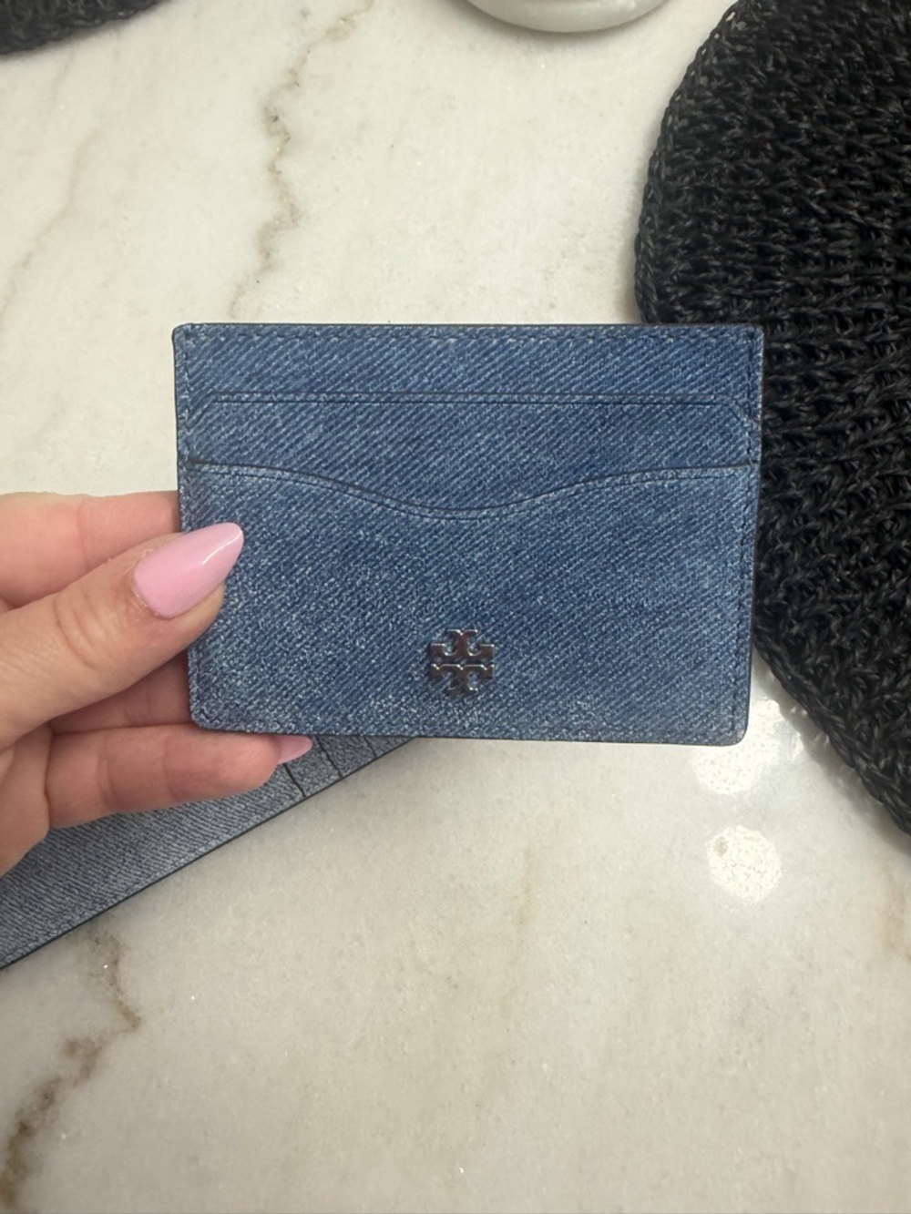 Tory Burch Denim Card Holder in Medium Blue